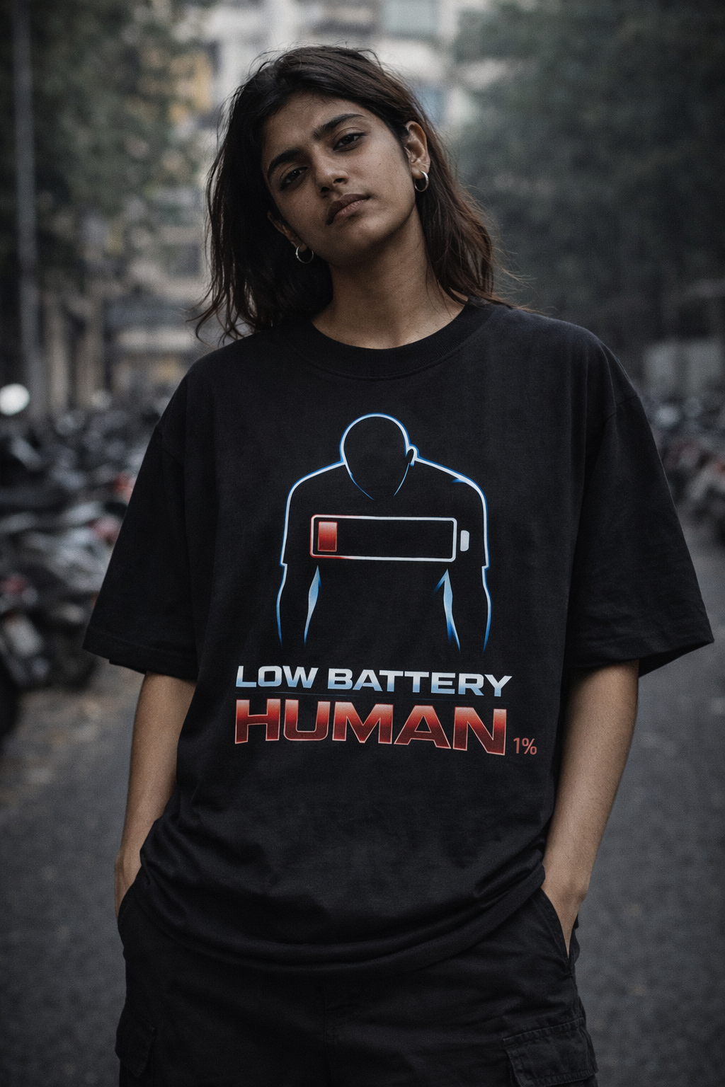 Low Battery Human Oversized Tee – Trendoro